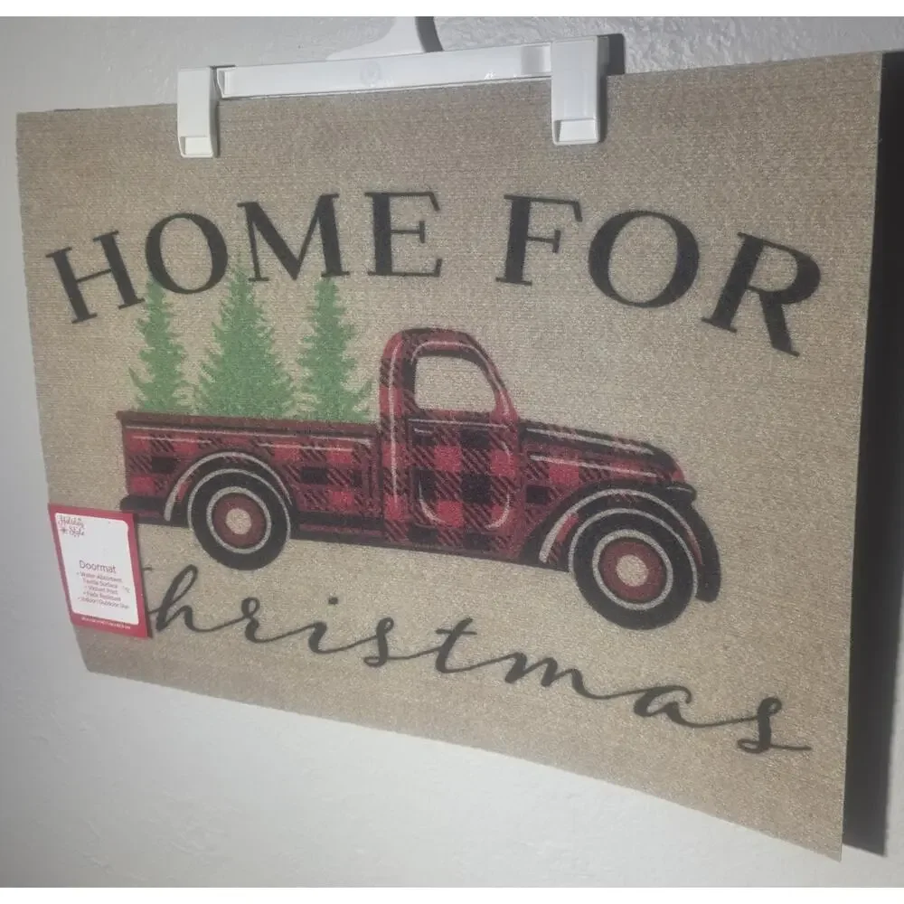 Holiday Style Doormat Rug “Pine Tree Plaid Red Truck
